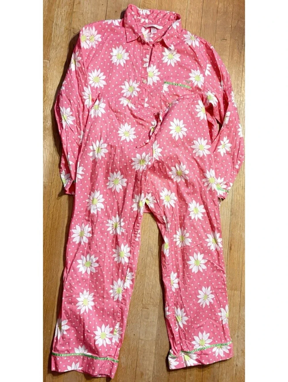 Victoria's Secret Women's Long Sleeve Pink White Daisy Pajama Set Sz L